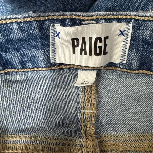 PAIGE Hoxton Slim High Rise Raw Hem Jeans Medium Blue Wash‎ Size 25 - Picture 6 of 7